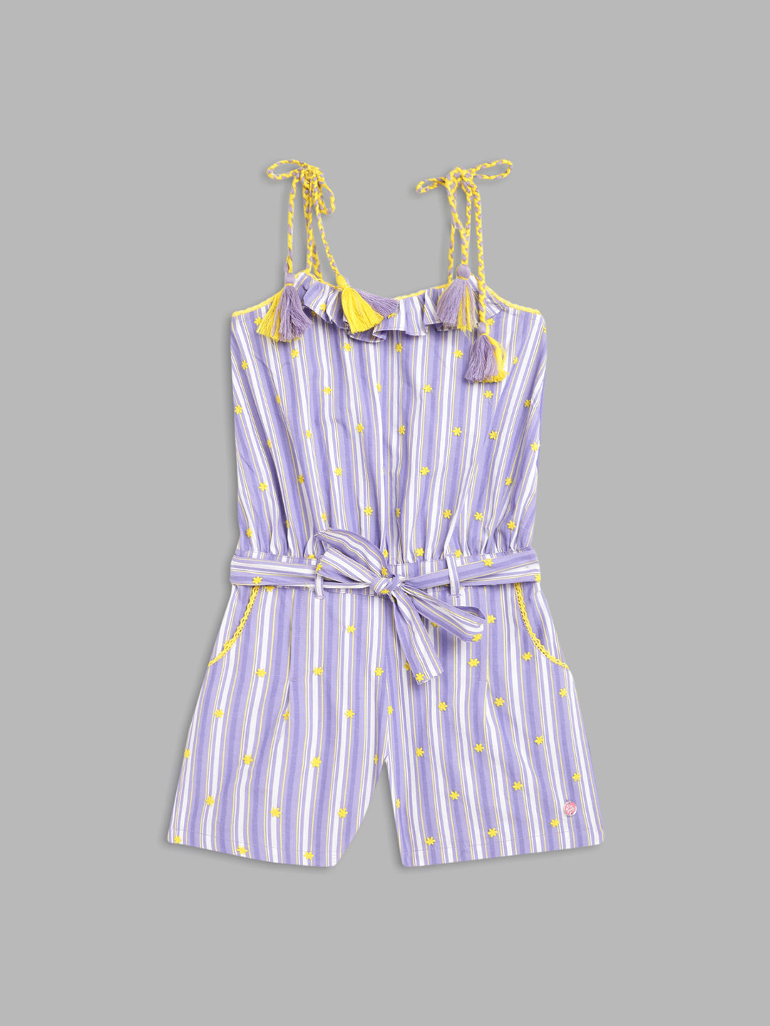 Blue Giraffe Girls White Striped V Neck Playsuit