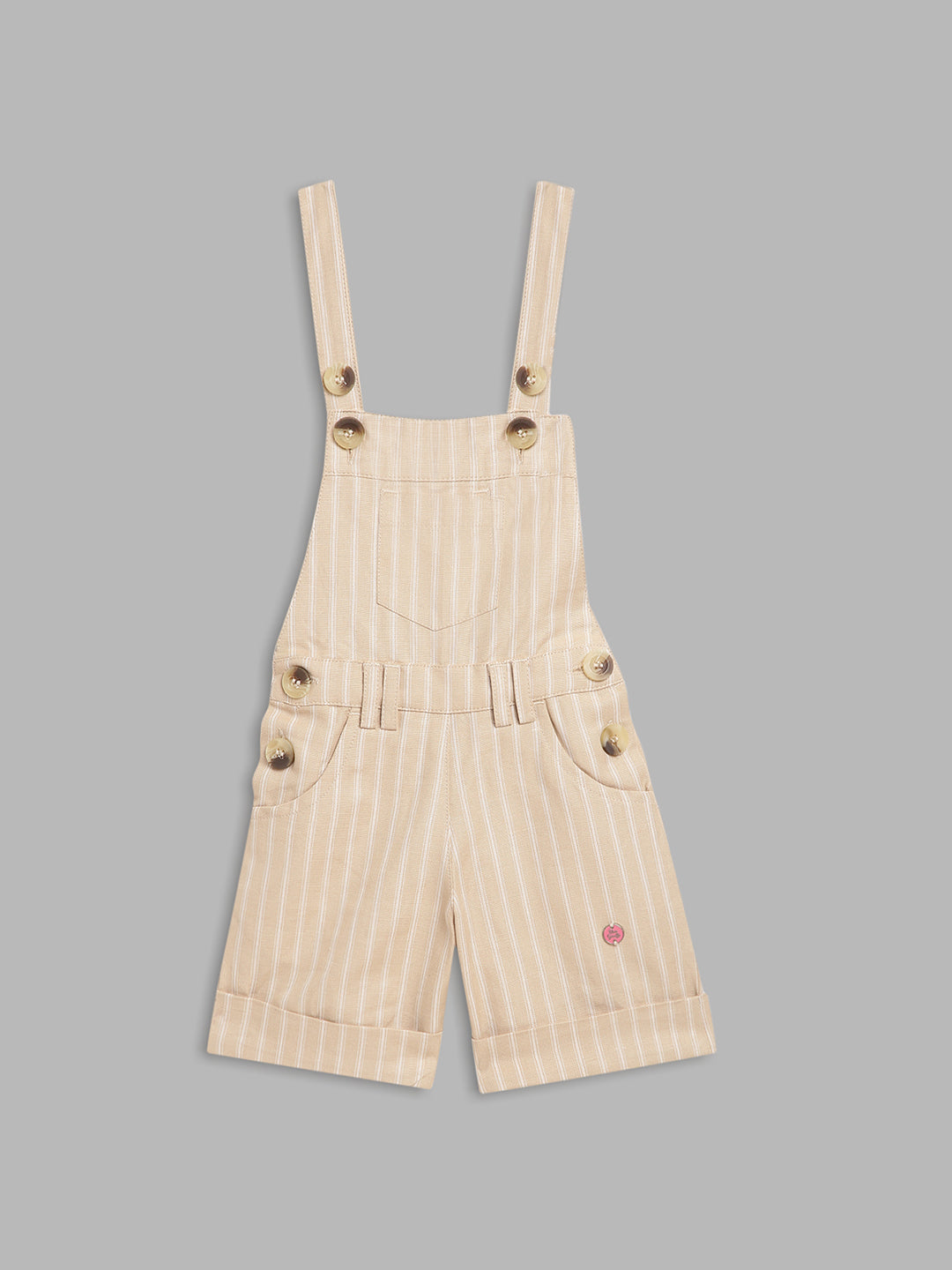 Blue Giraffe Girls Beige Striped Square Neck Playsuit