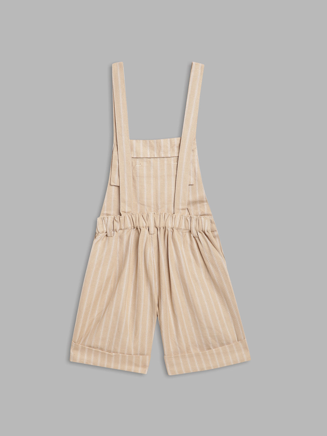 Blue Giraffe Girls Beige Striped Square Neck Playsuit