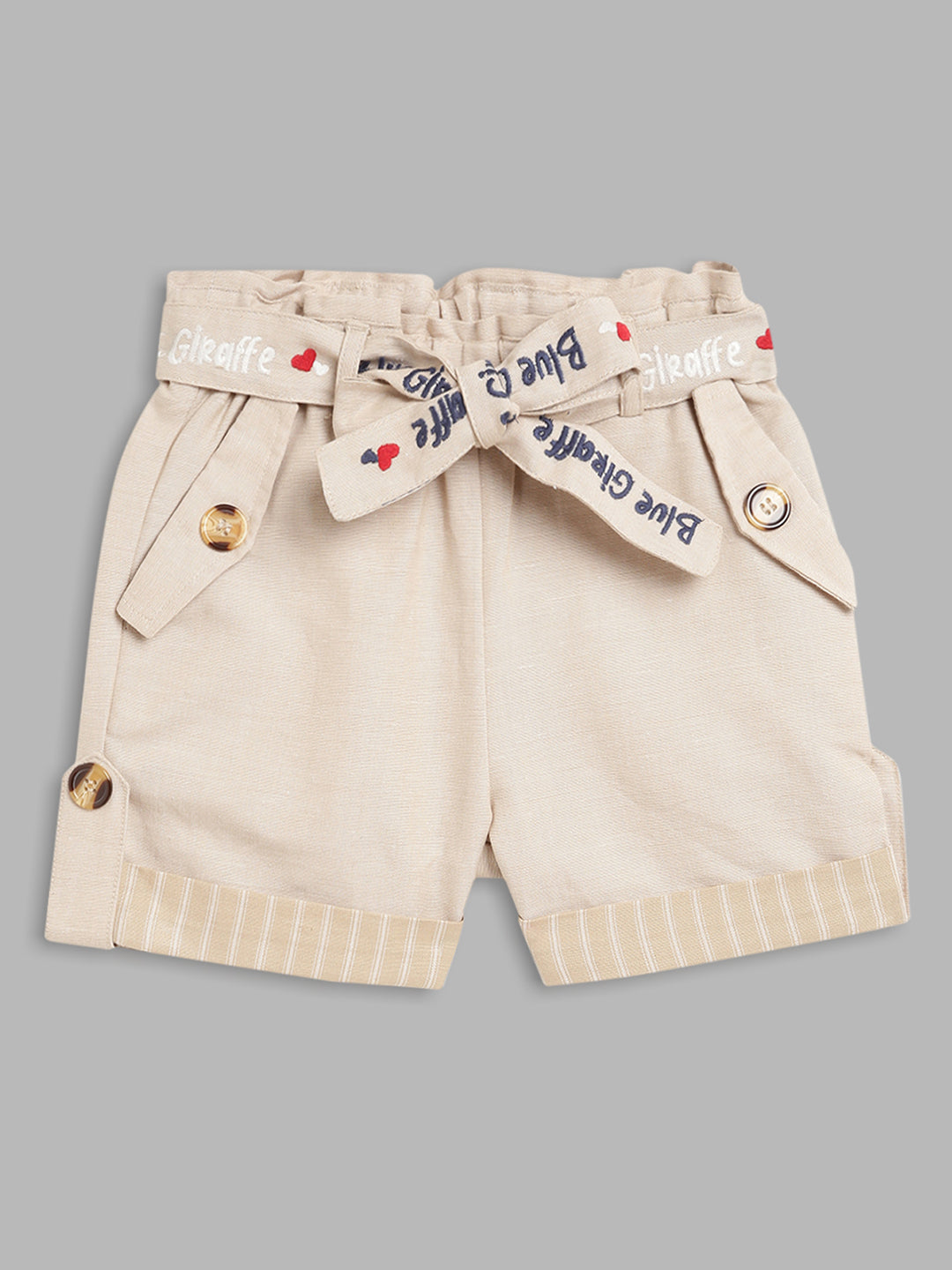 Blue Giraffe Girls Beige Solid Regular Fit Shorts