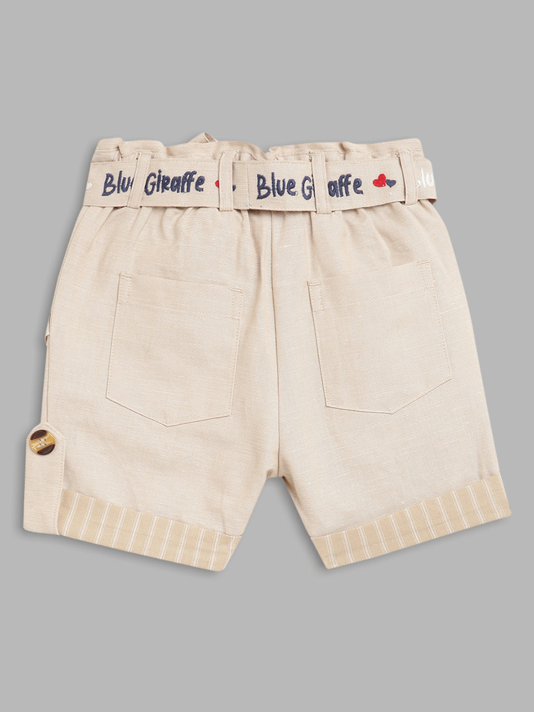 Blue Giraffe Girls Beige Solid Regular Fit Shorts