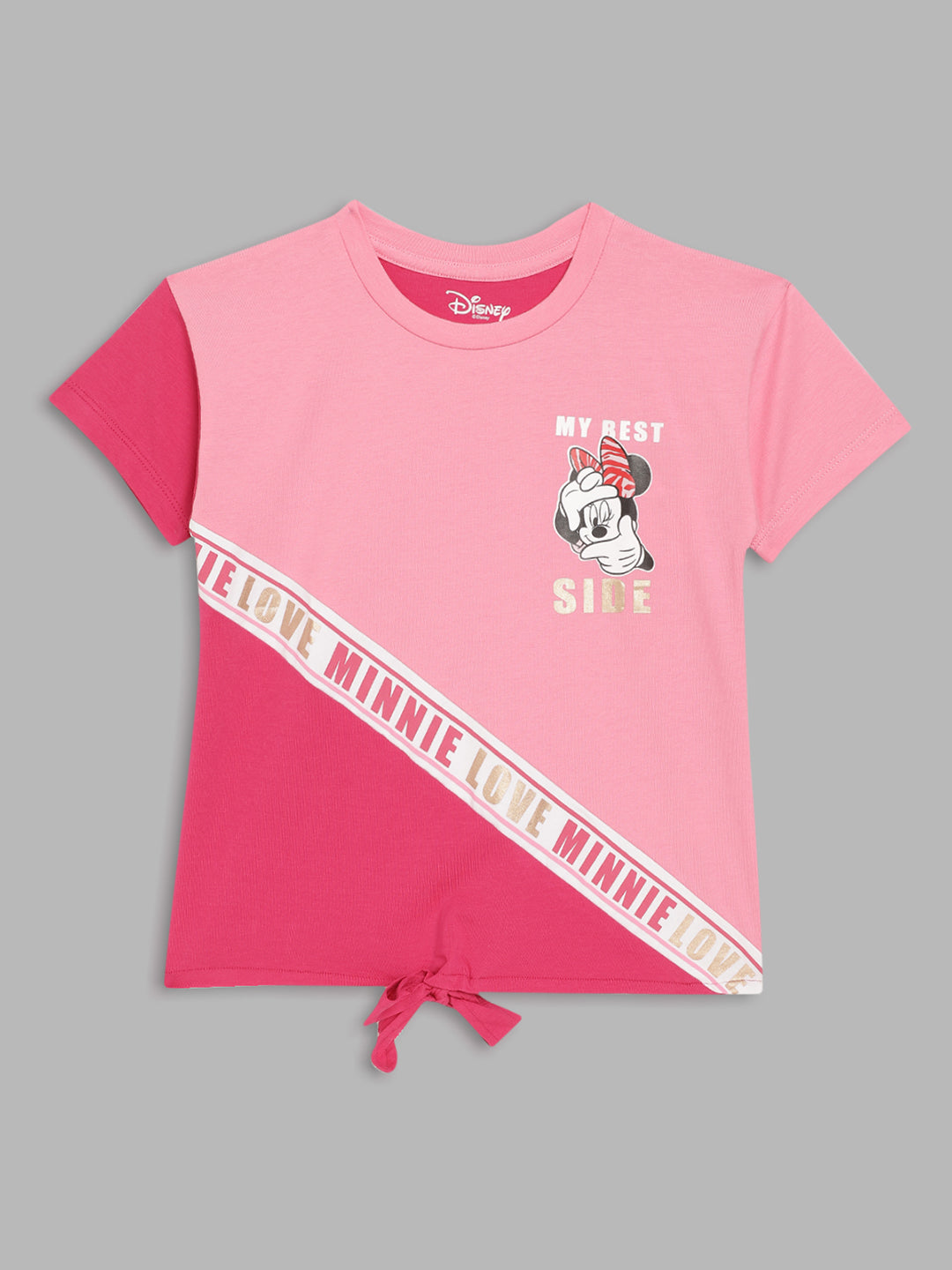 Blue Giraffe Kids Pink Printed Mickey Regular Fit T-Shirt