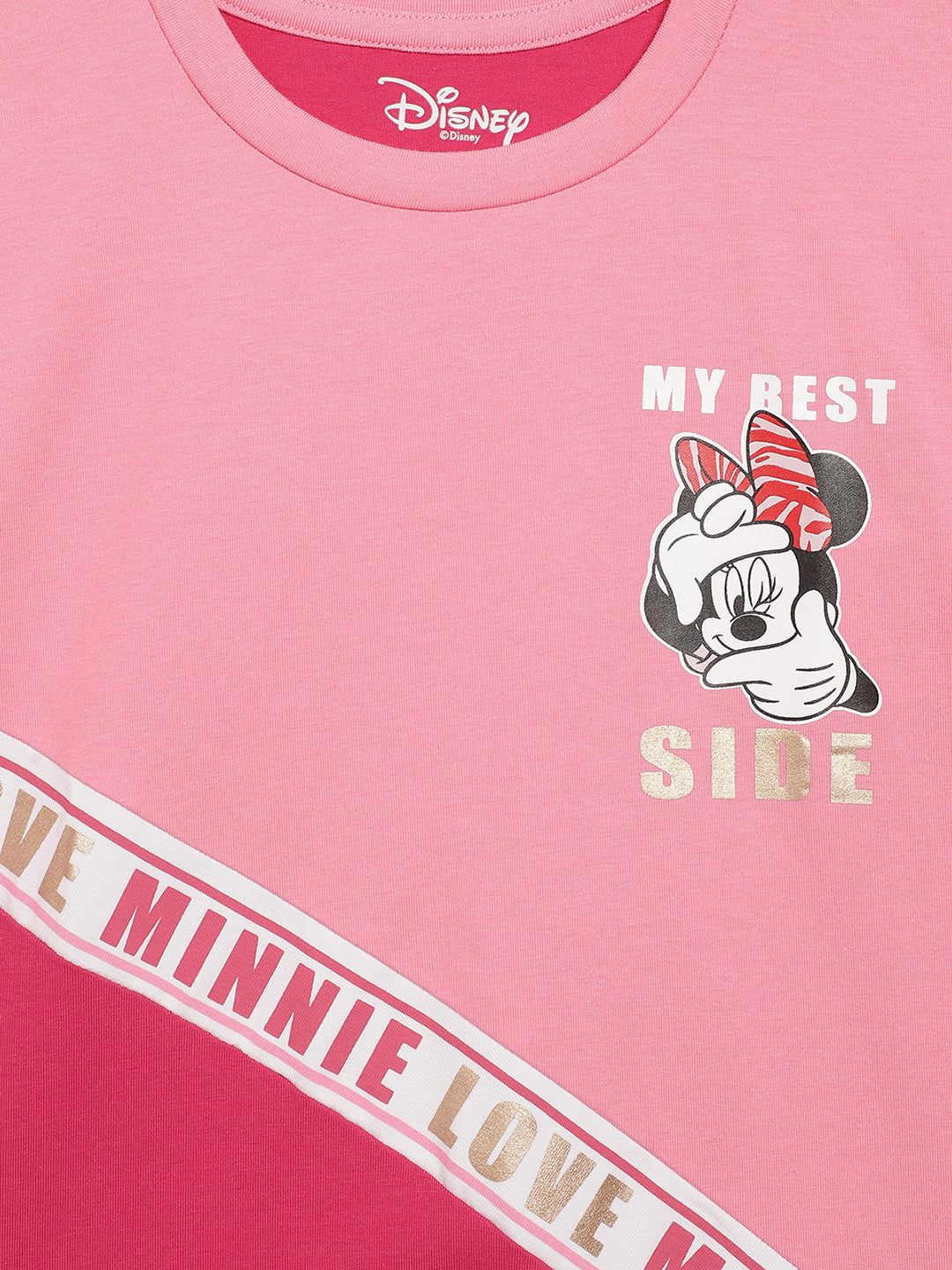 Blue Giraffe Kids Pink Printed Mickey Regular Fit T-Shirt