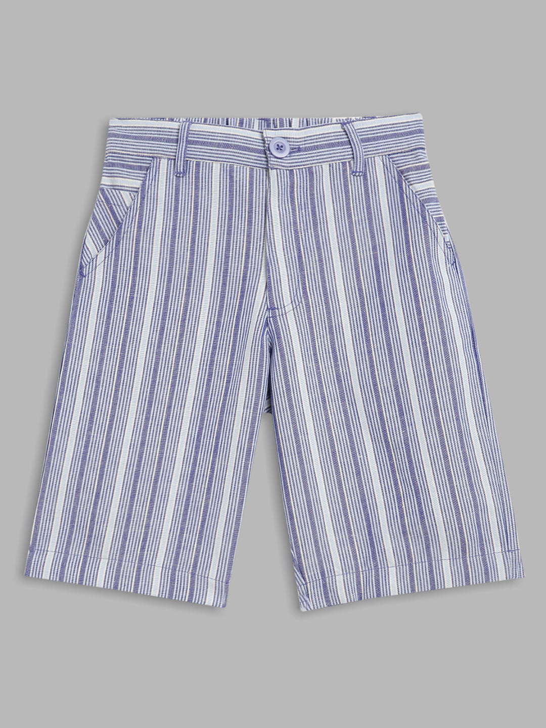 Blue Giraffe Boys Navy Blue Striped Regular Fit Shorts