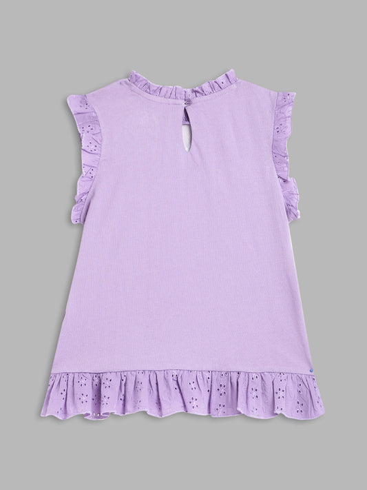 Blue Giraffe Girls Lilac Embroidered Round Neck Top