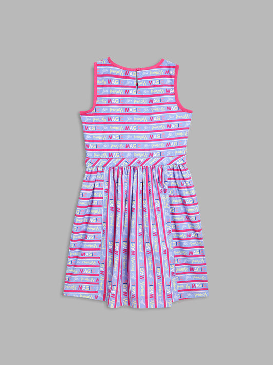 Blue Giraffe Girls Lilac Printed Round Neck Dress