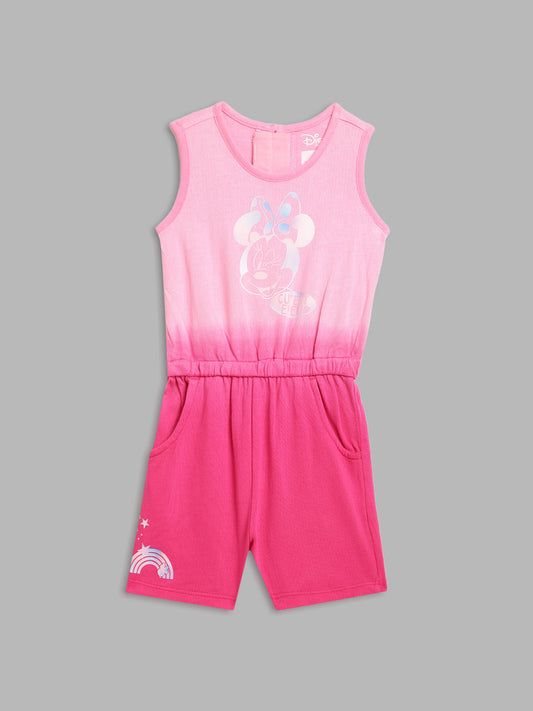 Blue Giraffe Girls Pink Solid Round Neck Playsuit