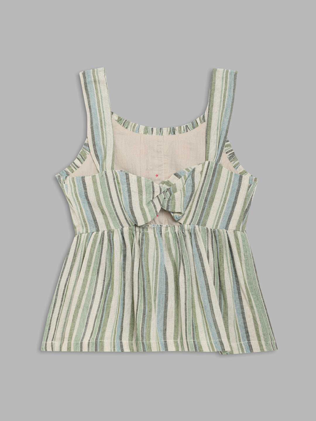 Elle Kids Girls Olive Striped Round Neck Top