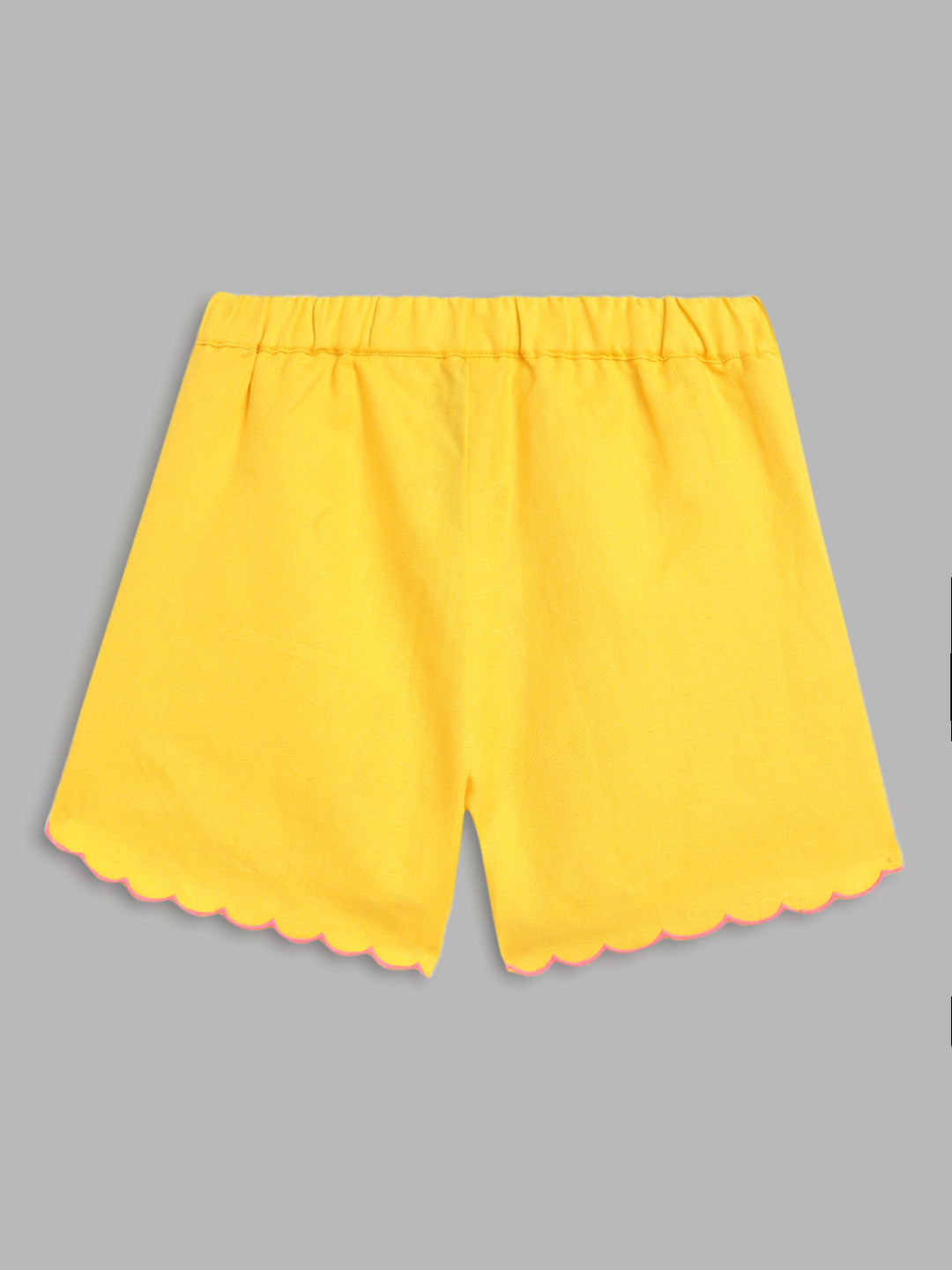 Blue Giraffe Girls Yellow Embroidered Flared Shorts