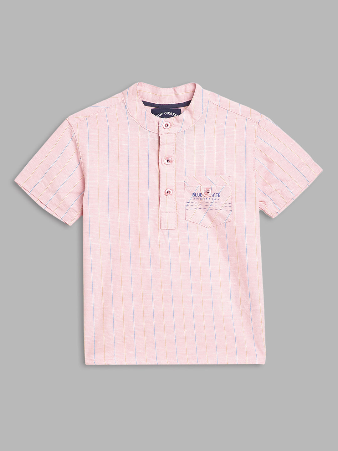 Blue Giraffe Boys Pink Solid Mandarin Collar TShirt