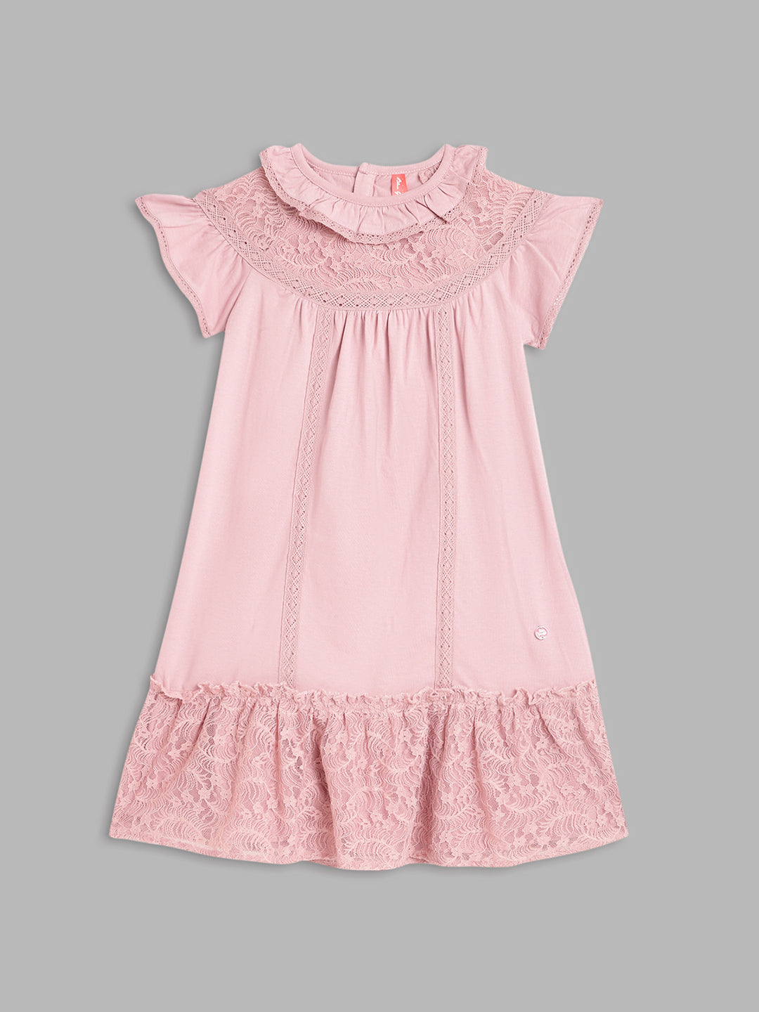 Blue Giraffe Girls Pink Solid Round Neck Dress