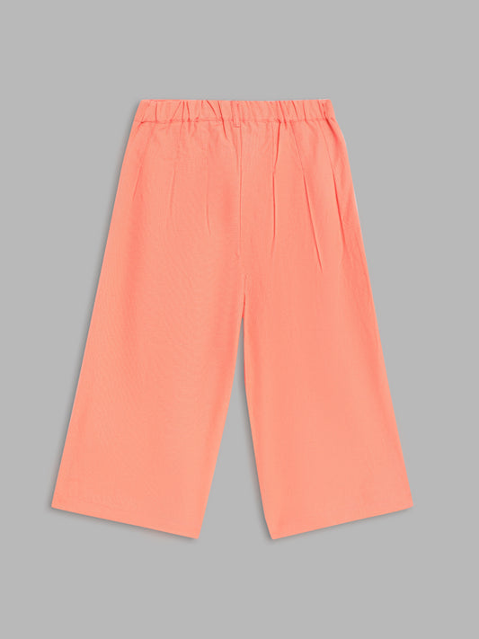 Blue Giraffe Girls Peach Solid Straight Fit Trouser