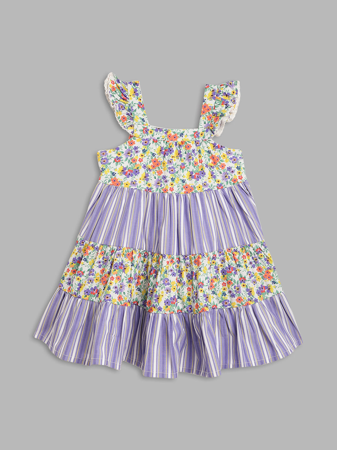 Blue Giraffe Girls Lilac Printed Square Neck Dress