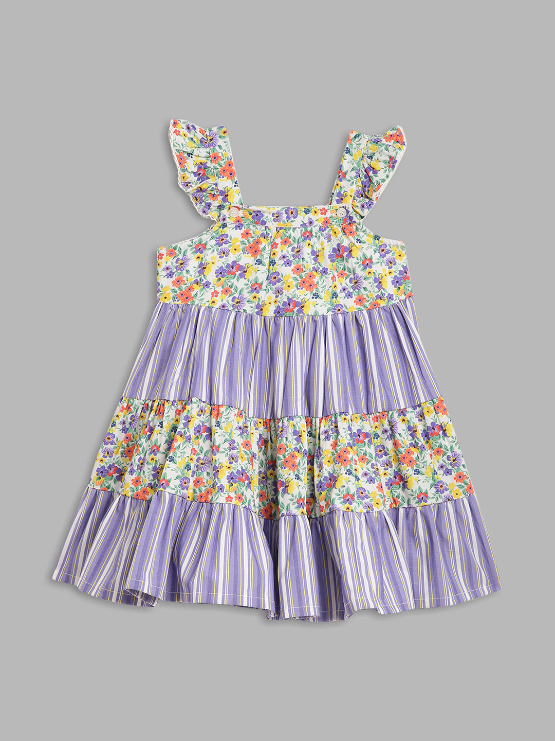 Blue Giraffe Girls Lilac Printed Square Neck Dress