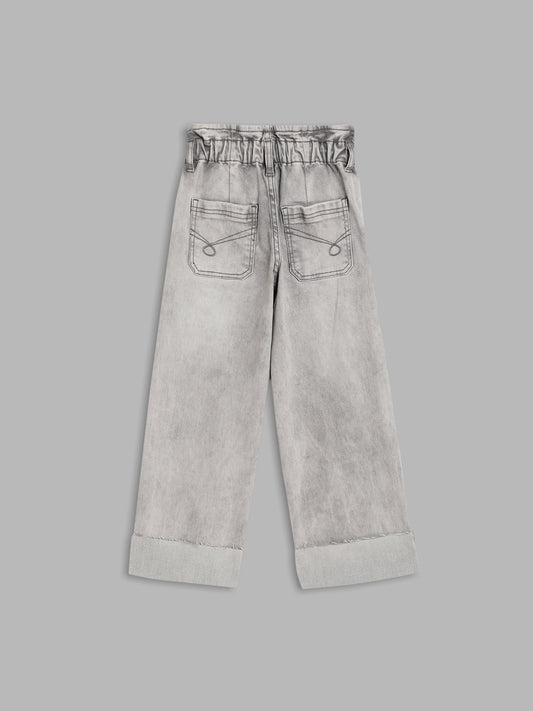 Blue Giraffe Girls Grey Solid Flared Jeans