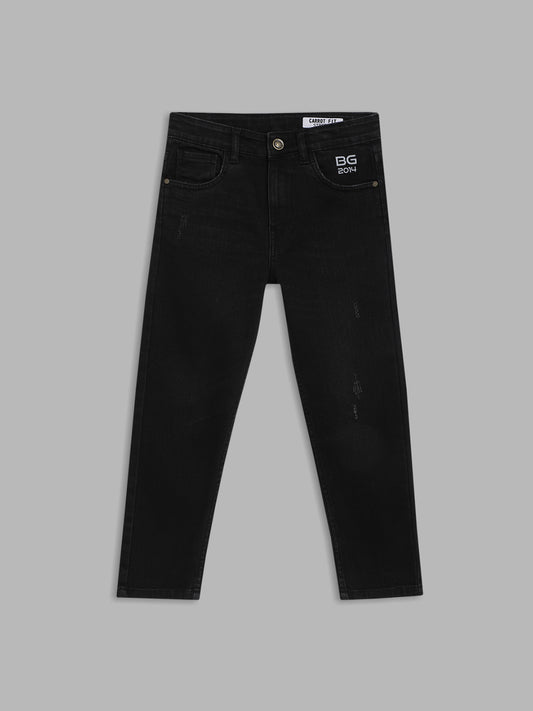 Blue Giraffe Boys Black Solid Straight Fit Jeans