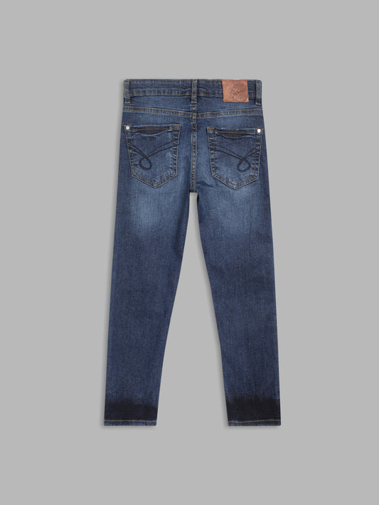 Blue Giraffe Boys Blue Solid Straight Fit Jeans