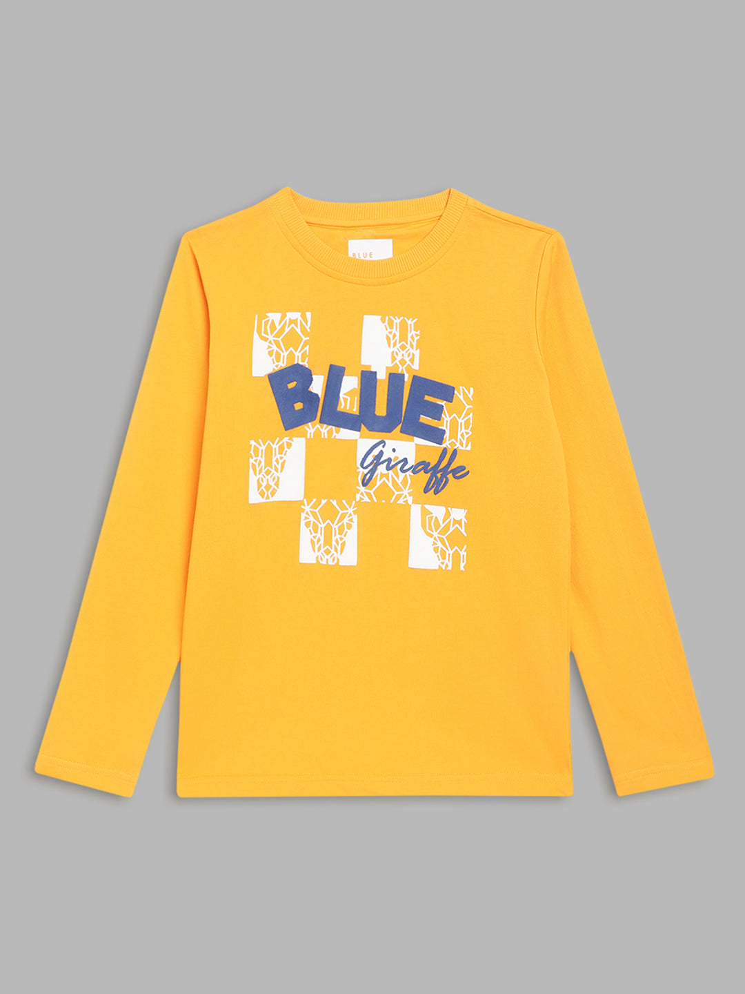 Blue Giraffe Boys Yellow Solid Round Neck TShirt