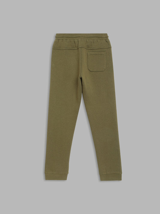 Blue Giraffe Boys Olive Solid Regular Fit Sweatpant