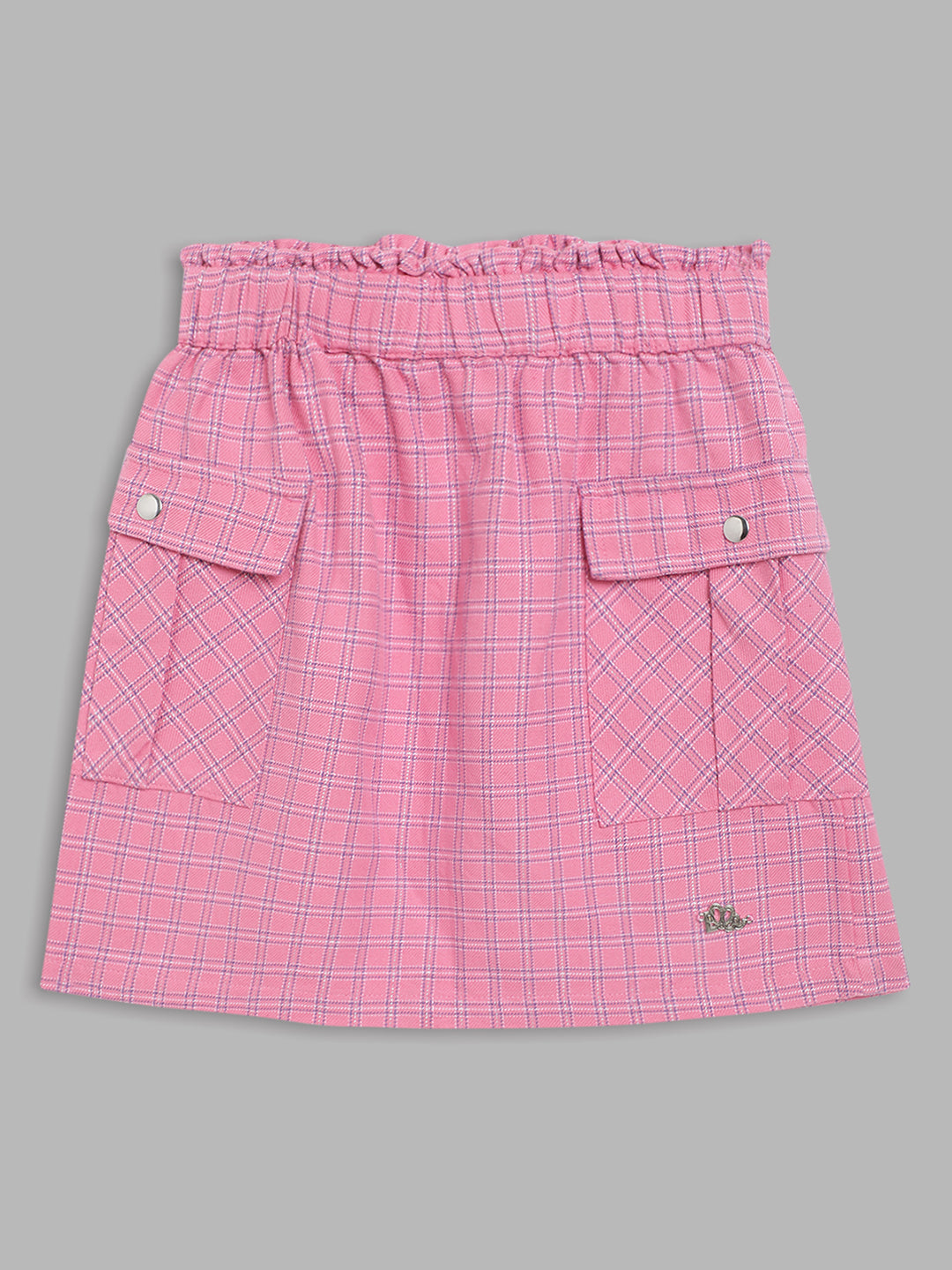 Elle Kids Girls Fuschia Checked Regular Fit Skirt