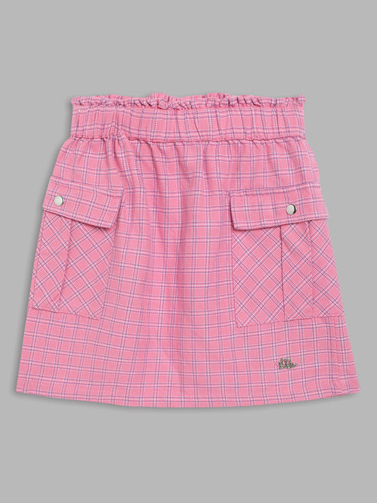 Elle Kids Girls Fuschia Checked Regular Fit Skirt