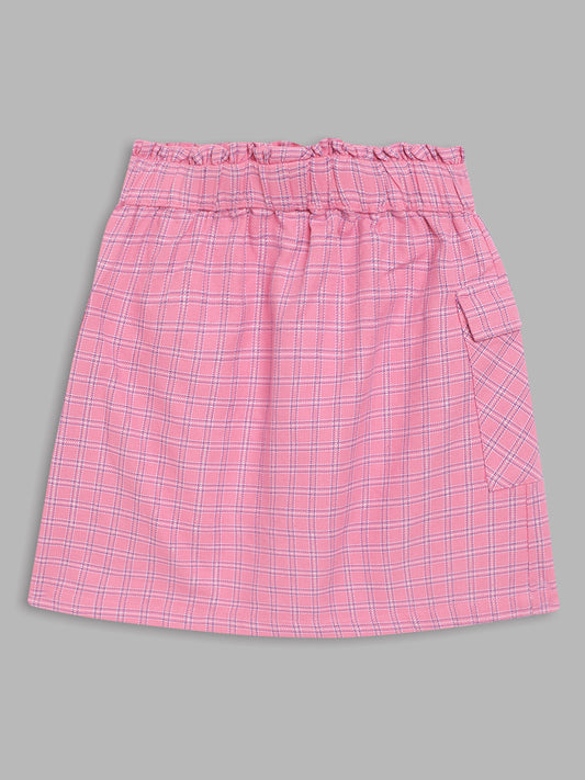 Elle Kids Girls Fuschia Checked Regular Fit Skirt