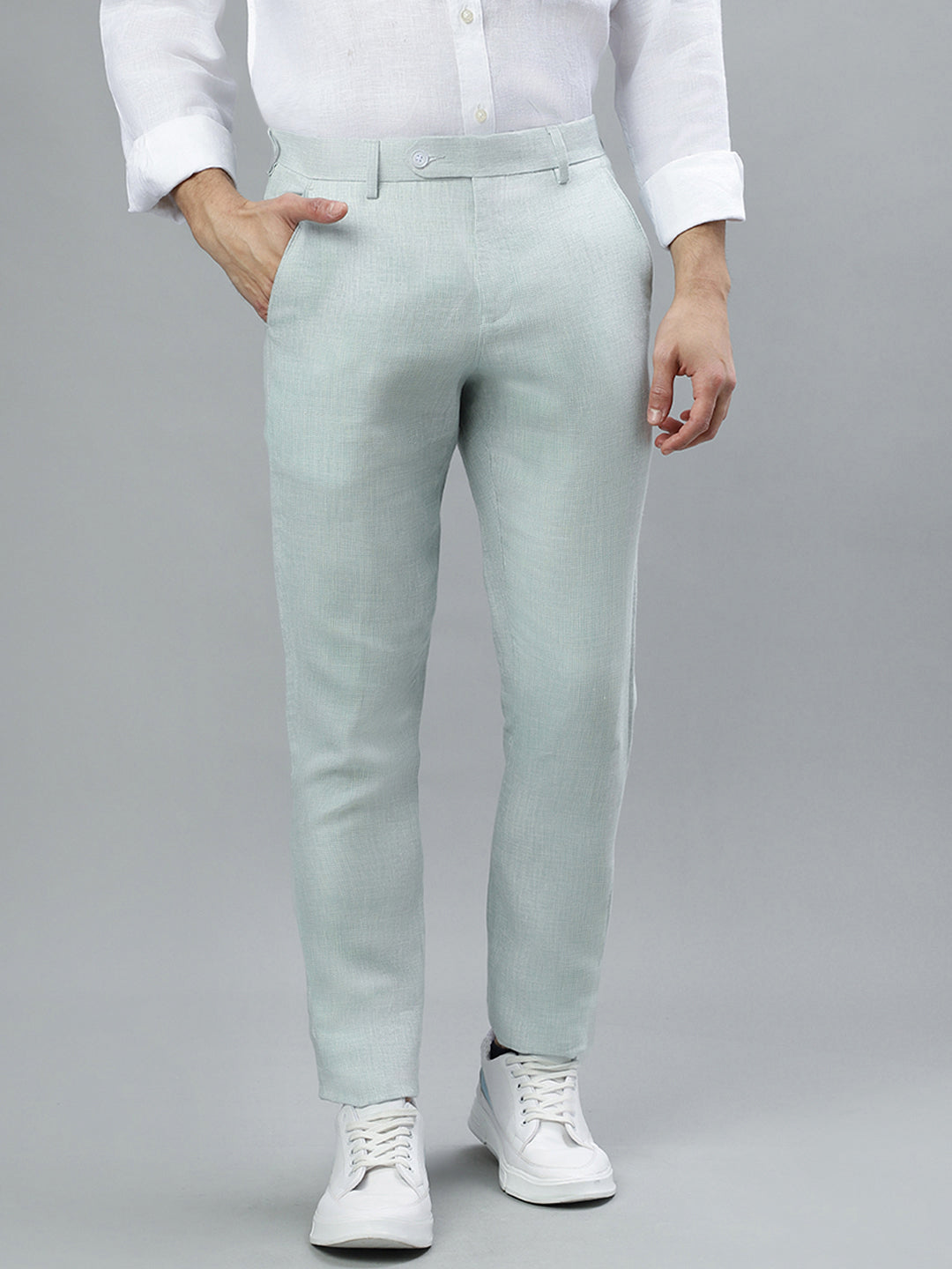 Iconic Men Mint Solid Regular Fit Trouser