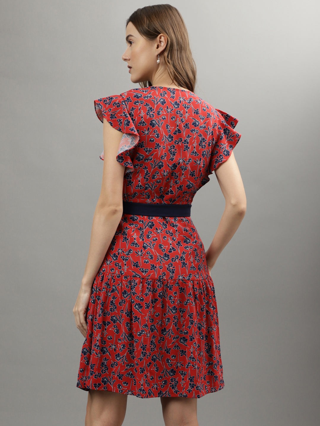 Iconic Women Red Printed V Neck Dress