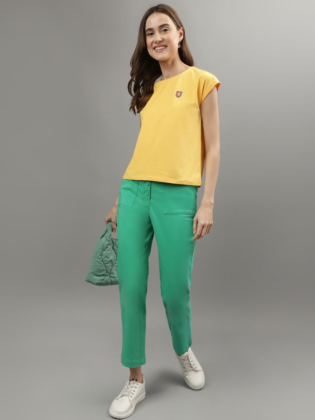 Iconic Women Green Solid Straight Fit Trouser