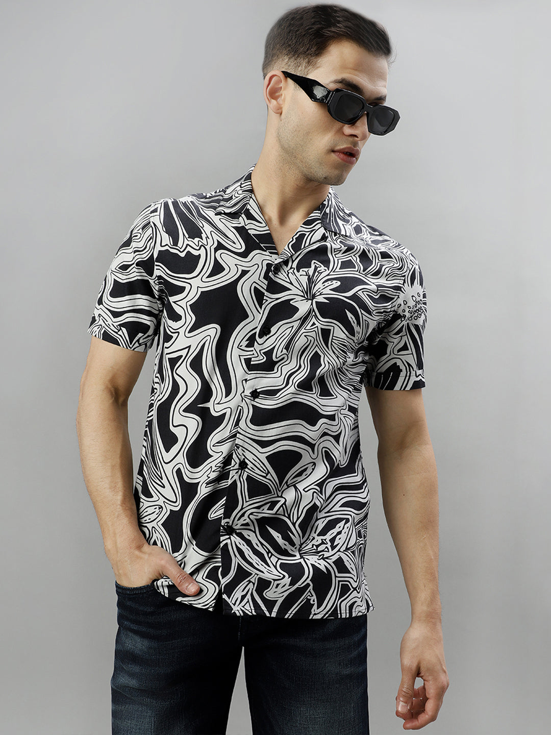 Iconic Black Floral Print Regular Fit Shirt