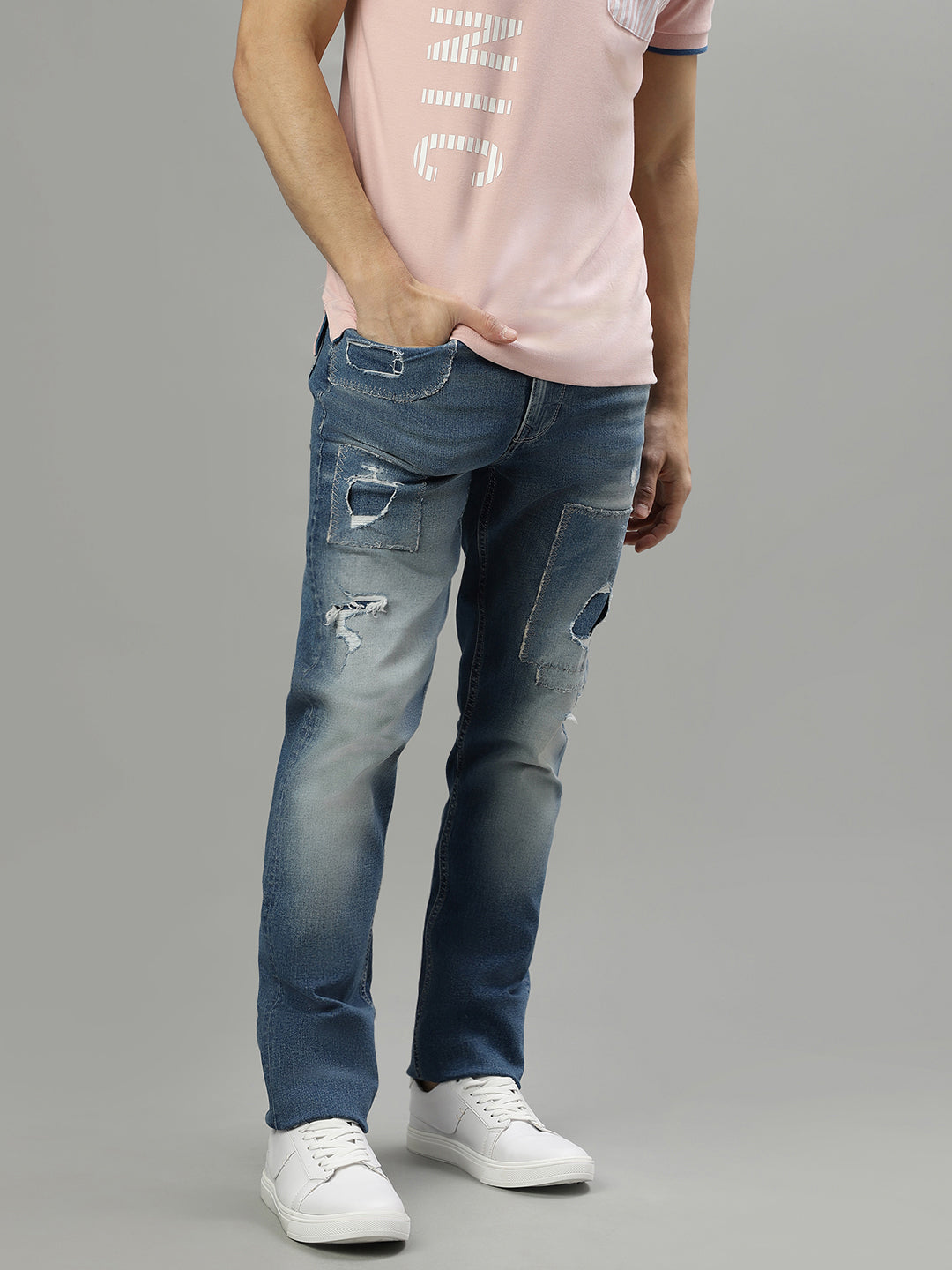 Iconic Men Blue Embroidered Slim Fit Jeans