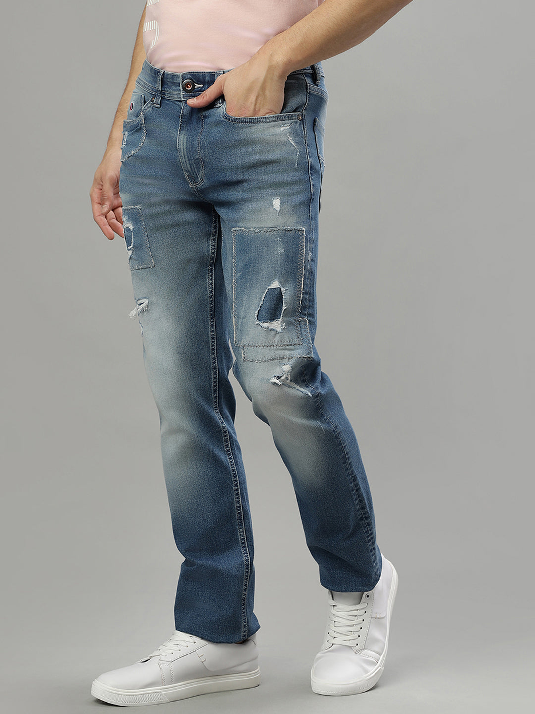 Iconic Men Blue Embroidered Slim Fit Jeans