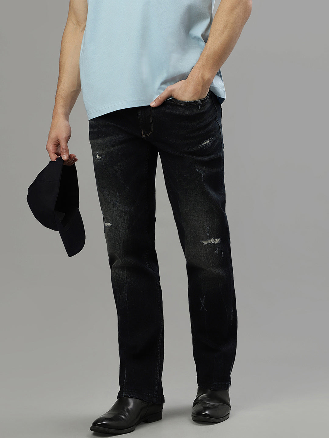 Iconic Men Blue Solid Regular Fit Jeans