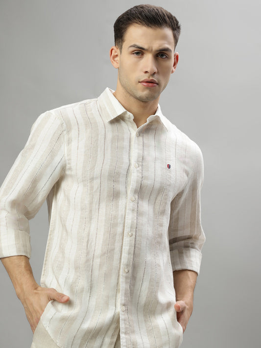 Iconic Beige Striped Regular Fit Shirt