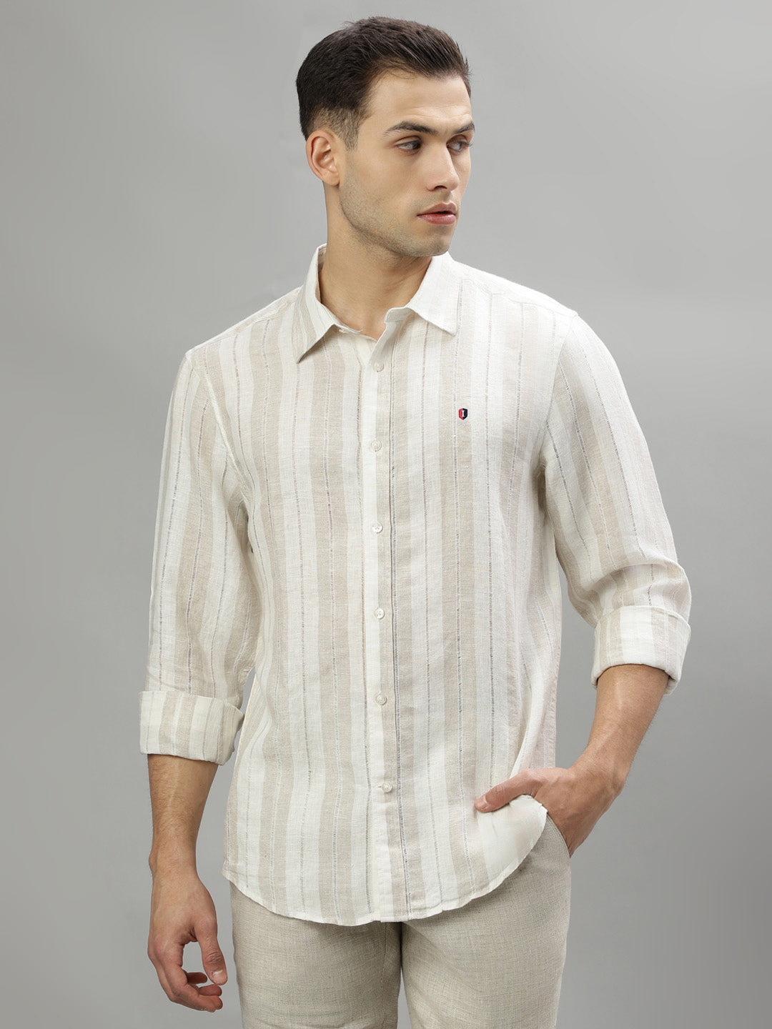 Iconic Beige Striped Regular Fit Shirt