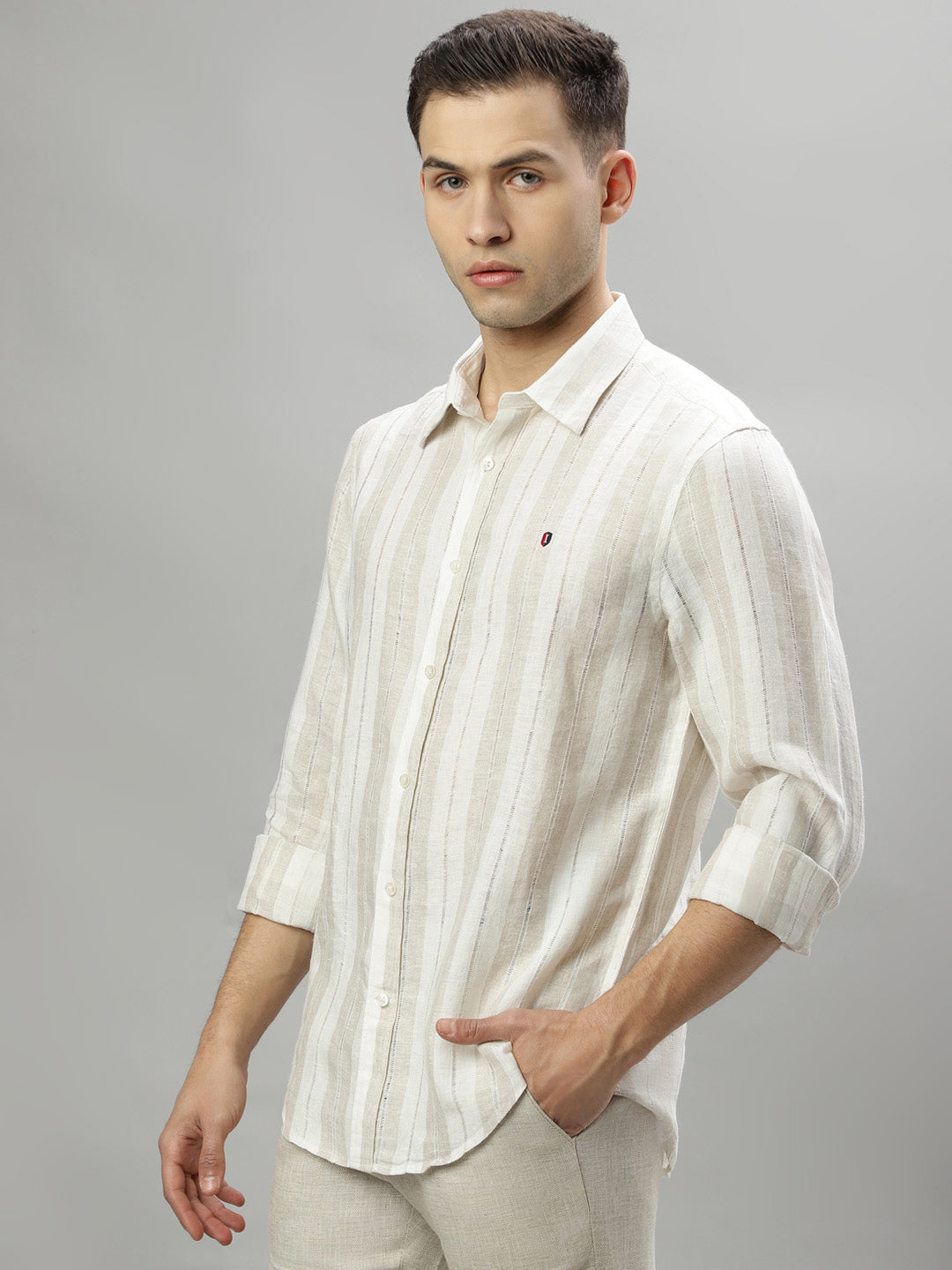 Iconic Beige Striped Regular Fit Shirt