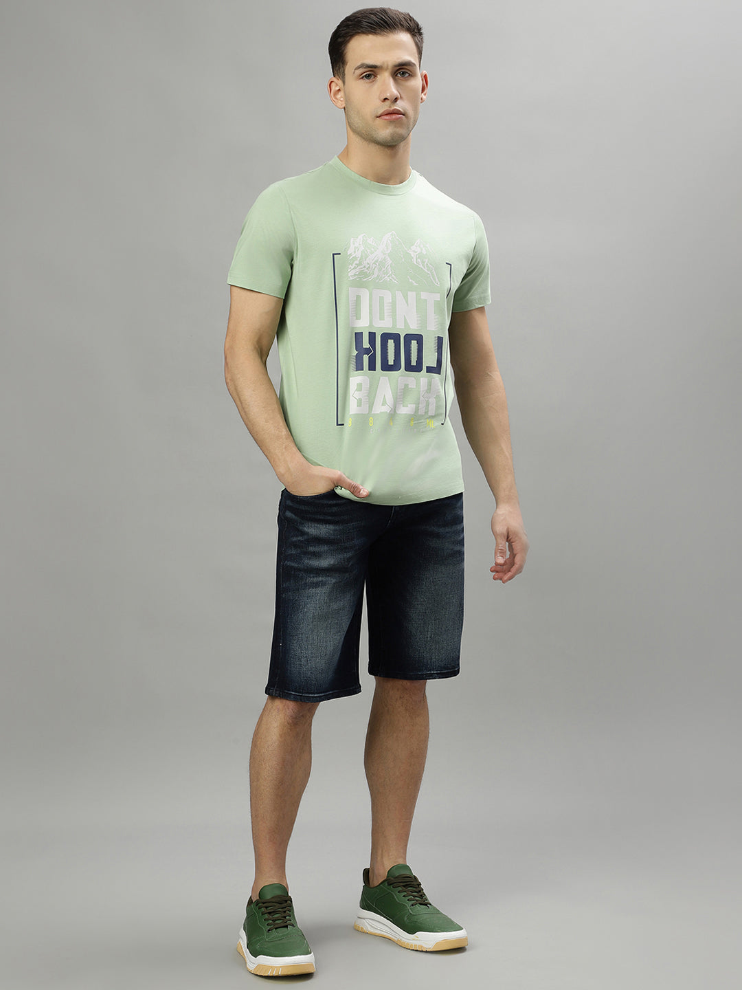 Iconic Green Printed Regular Fit T-Shirt