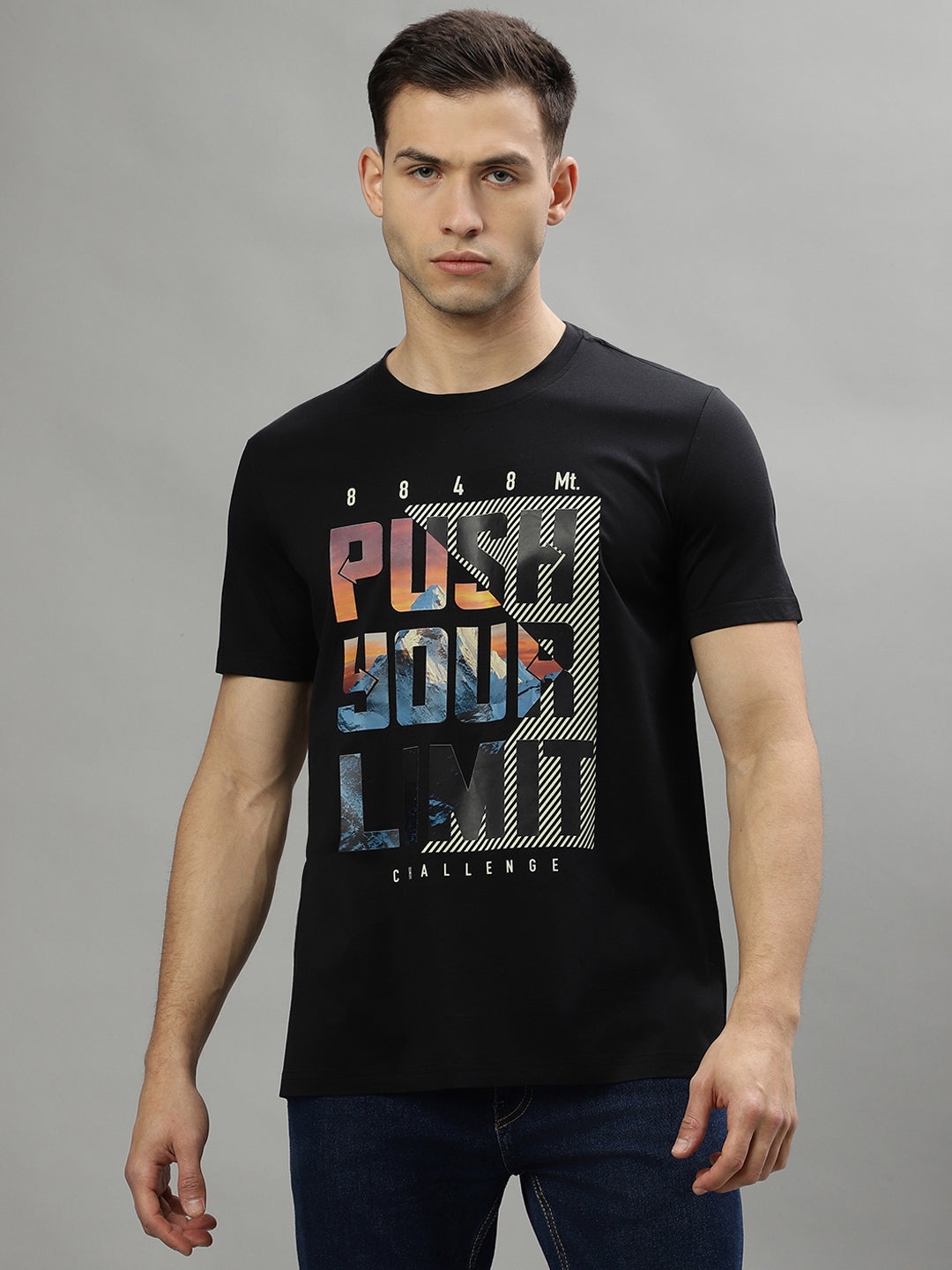 Iconic Black Printed Regular Fit T-Shirt