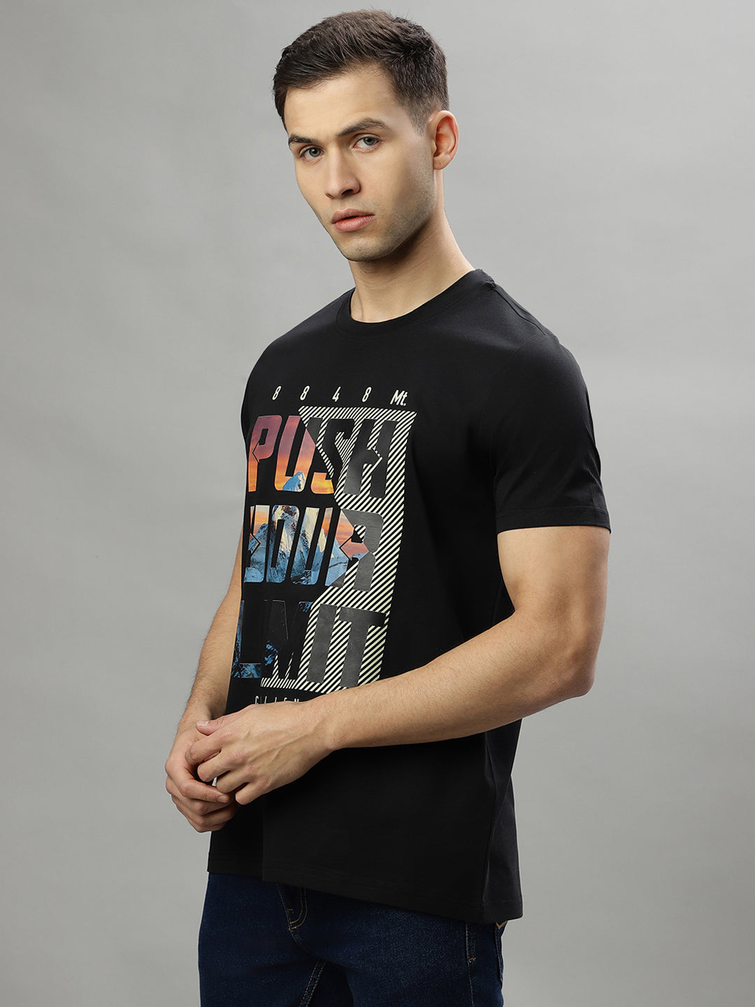 Iconic Black Printed Regular Fit T-Shirt