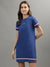 Iconic Women Navy Colour blocked Round Neck Dress