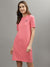 Iconic Women Coral Solid Round Neck Dress