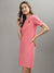 Iconic Women Coral Solid Round Neck Dress