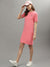 Iconic Women Coral Solid Round Neck Dress