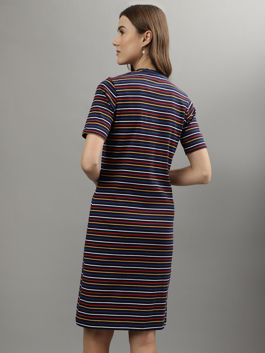 Iconic Women Multi Striped Round Neck Dress