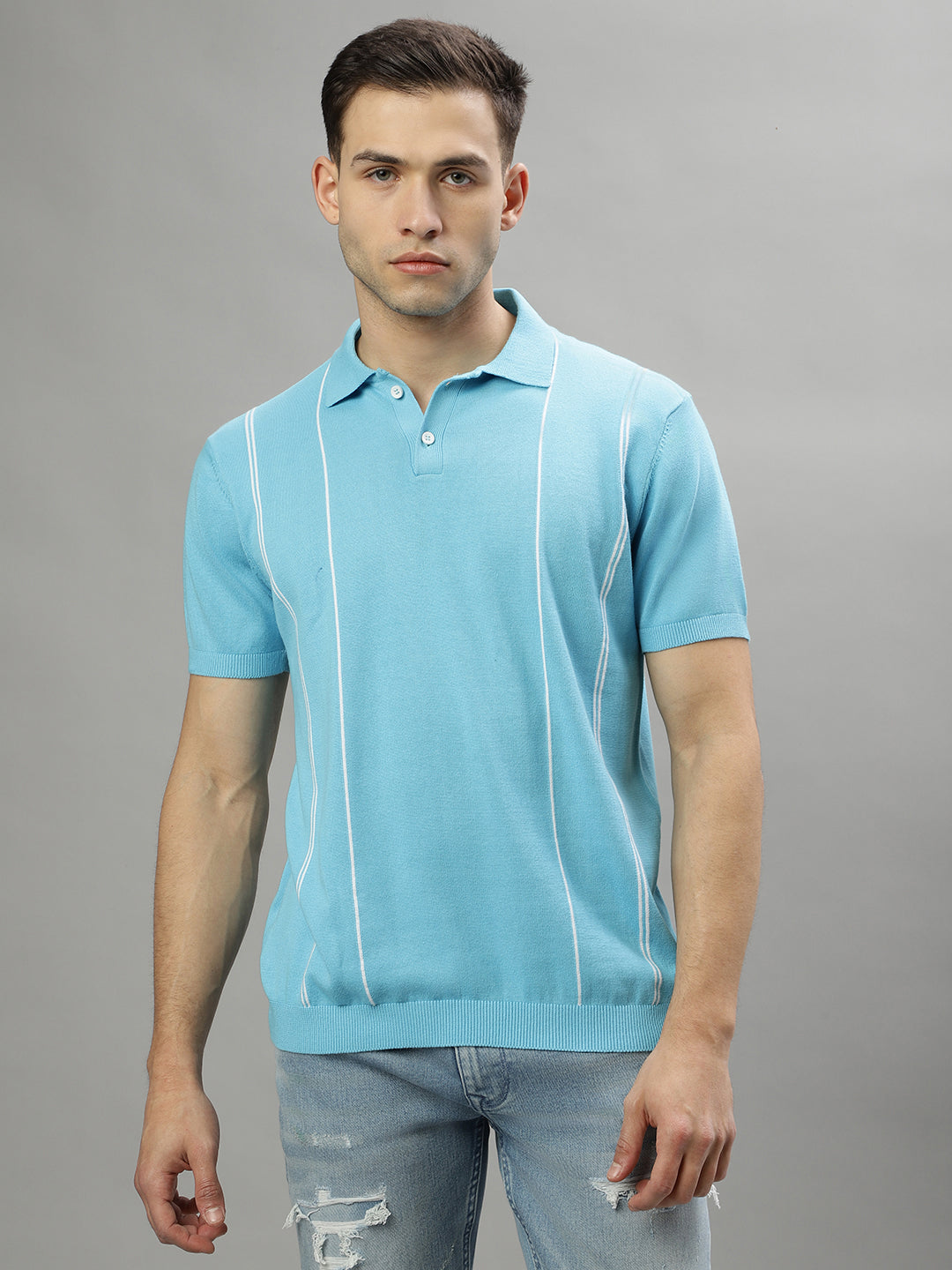 Iconic Blue Striped Regular Fit Polo T-Shirt