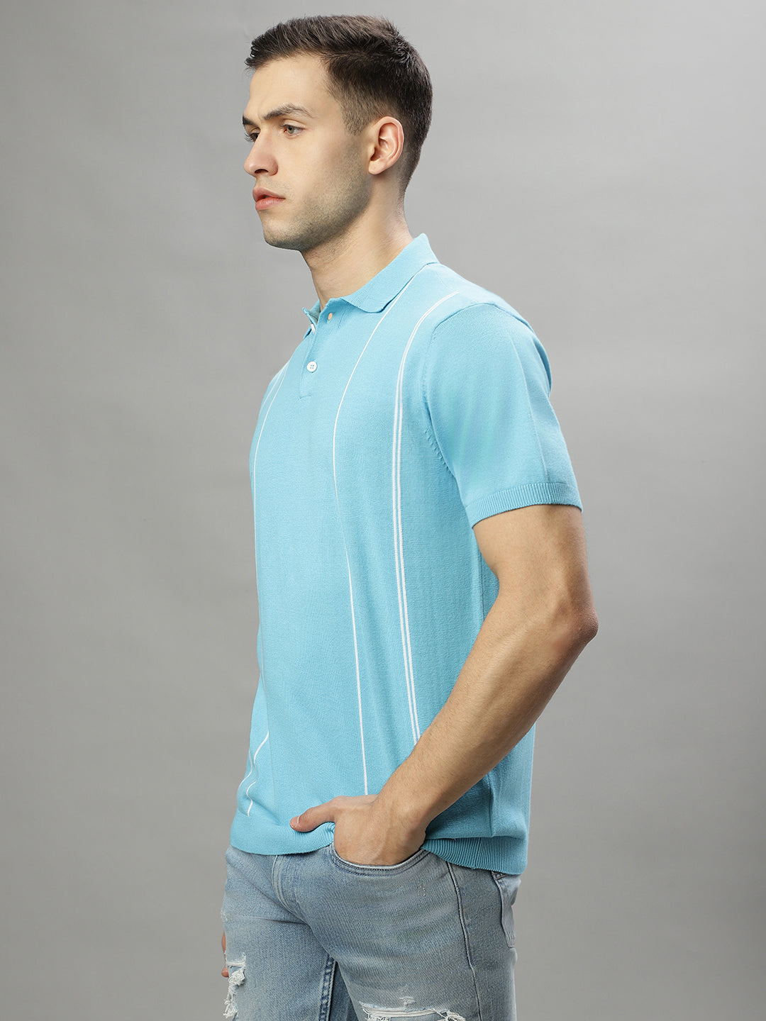 Iconic Blue Striped Regular Fit Polo T-Shirt