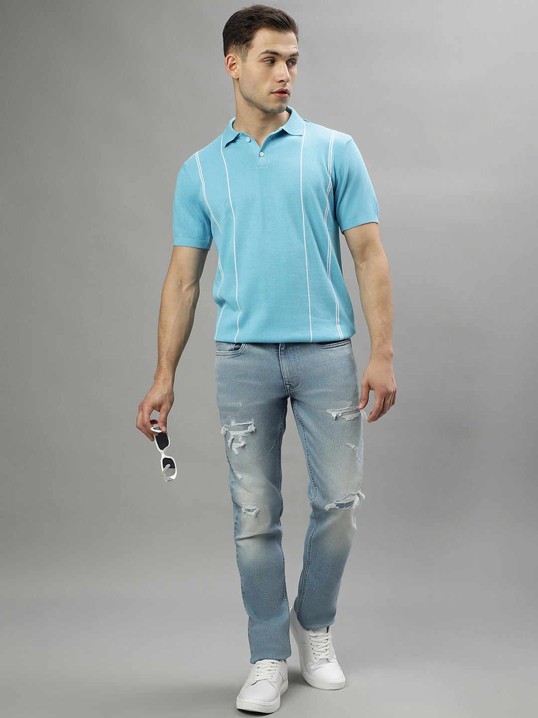 Iconic Blue Striped Regular Fit Polo T-Shirt