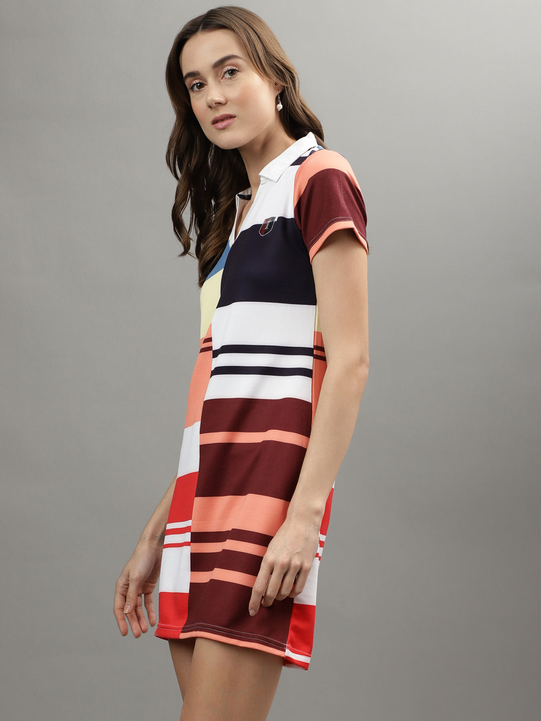 Iconic Women Multi Striped Collar Dress