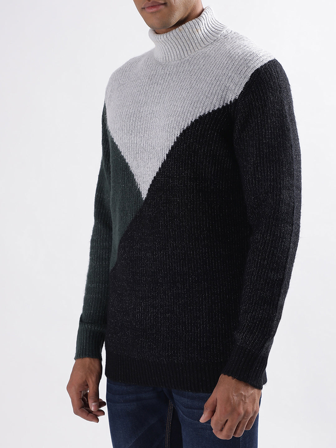 Lindbergh Men Colour Blocked Full Sleeves Turtle Neck Sweater