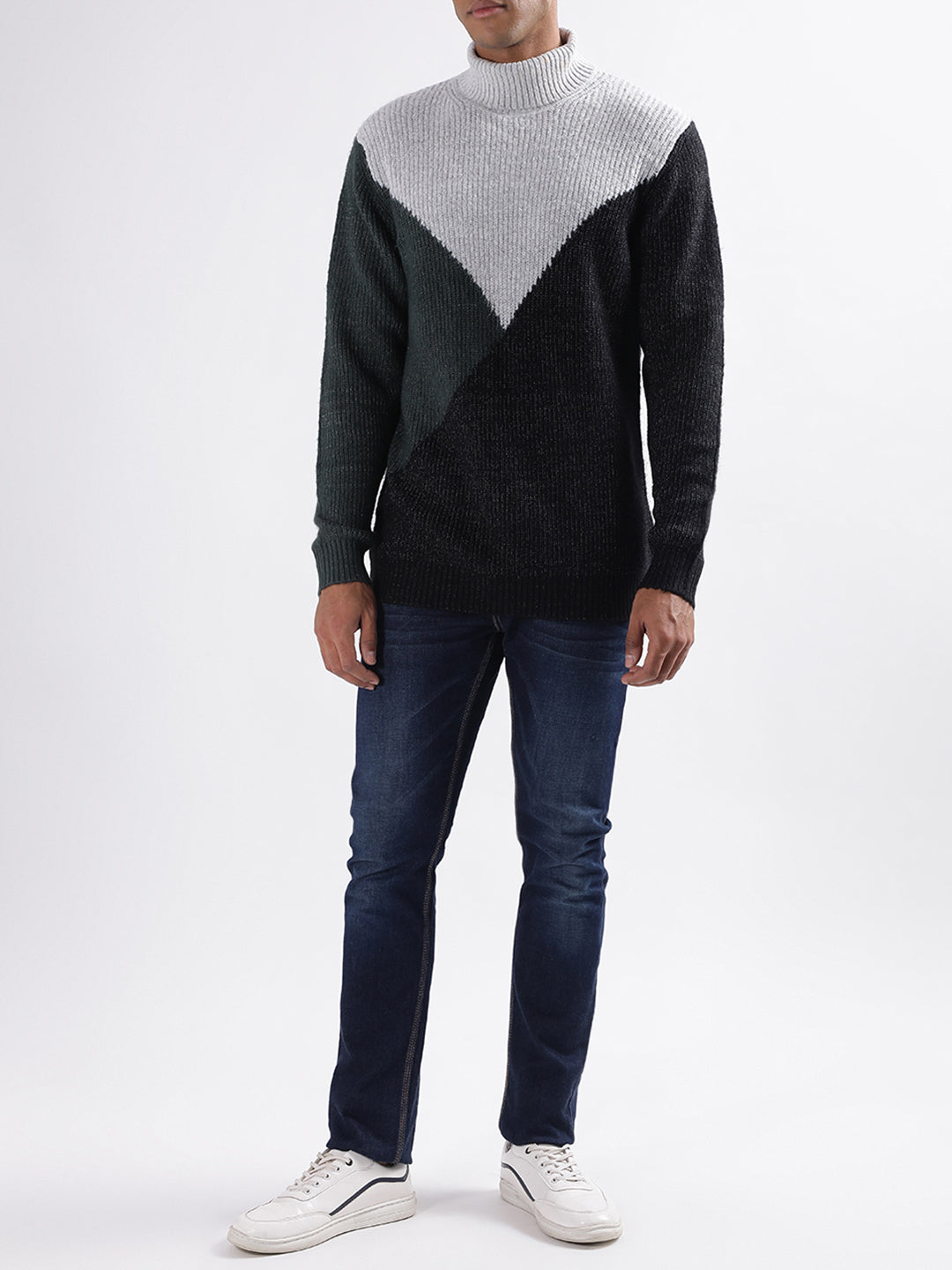 Lindbergh Men Colour Blocked Full Sleeves Turtle Neck Sweater